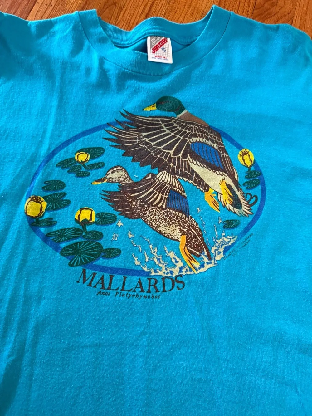 VINTAGE Mallard Duck Shirt Mens XL Blue Graphic Tee Jerzees Made USA 80s 90s